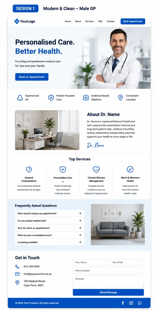 Classic medical website design preview for a general practitioner